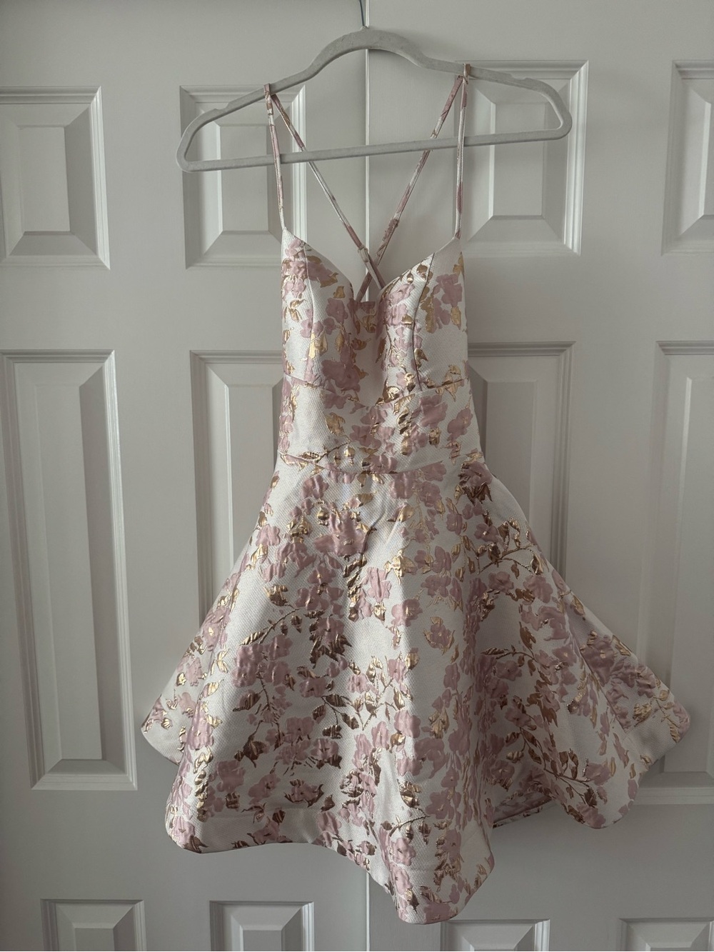 B Darlin Pink and Gold Floral Fit-and-Flare Dress
